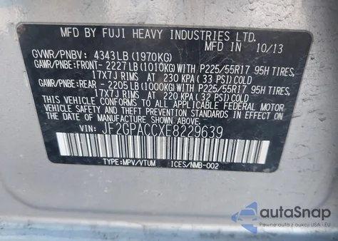 2014 Subaru Xv Crosstrek 2.0I Premium z USA, uszkodzony, nr VIN JF2GPACCXE8229639